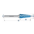 Rotary Burr, KEL, Ball Nosed Cone, HP6 Cut, Blue-Tec Coated
