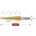 HSS-XE + TiN-GOLD beschichteter Stufenbohrer, Durchmesser 4-12 mm, CBN geschliffen, gerade genutet mit Kreuzanschliff, 2 Schneiden