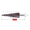 HSS-XE, Titan-Tec Coated step drill, 6-27mm, Spiral fluted with Split point, 4 cutting edges